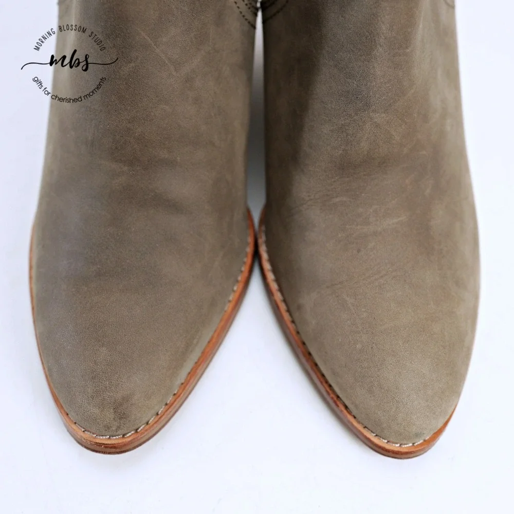 Cole Haan Balthasar Leather Stacked Wedge Booties Gray Tan‎ Women 10